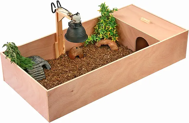 Large Wooden Tortoise Table Reptile Vivarium Cage with Hideaway & Lamp Arm