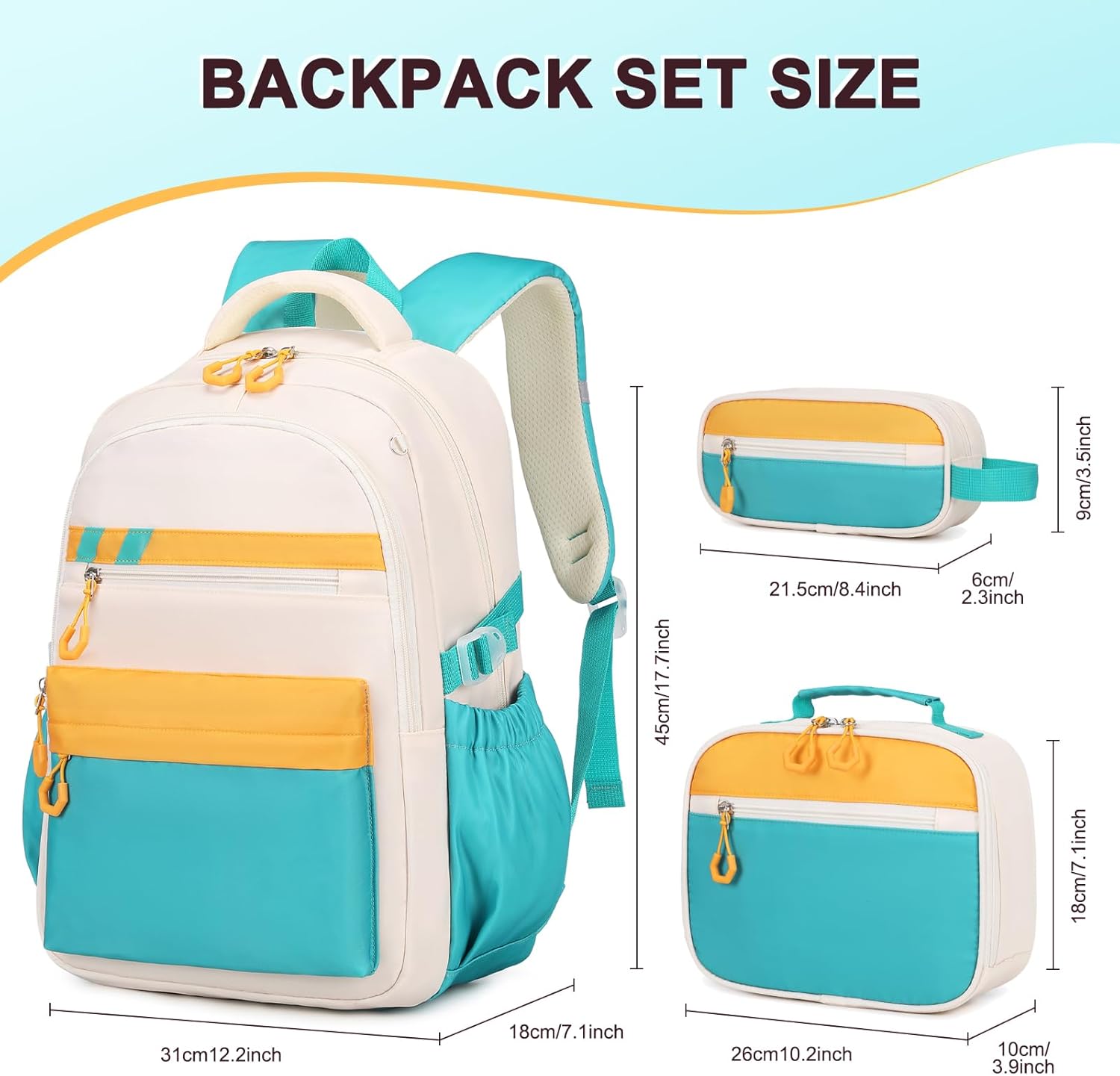 Backpack for Girls, 3Pcs Girls Backpacks with Lunch Bag Pencil Case, Kids School Backpack for Teen Girl Students Kindergarten Elementary Middle High School Bookbag Set - Image 2