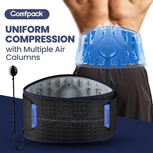 Miniatura 2 de Bolsa de hielo de espalda para el dolor de espalda baja con bomba de aire de compresión, soporte lumbar con paquete de gel de terapia fría caliente,