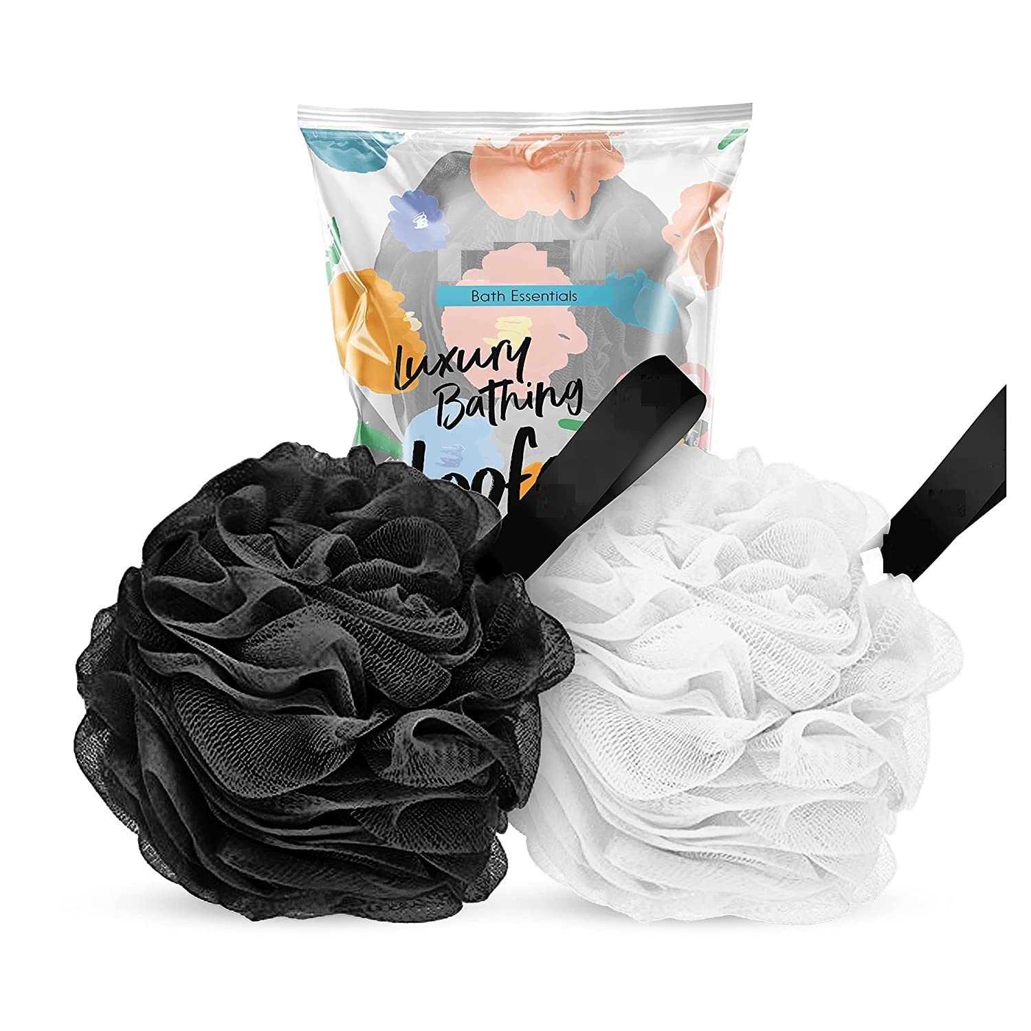 Elecsera Premium Luxury Bathing Loofah Sponge Scrubber for Men & Women (Black and White) Pack of 2-image-8