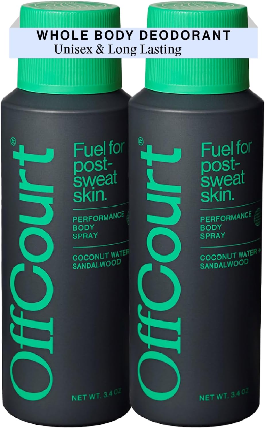 OffCourt - Natural Deodorant Body Spray for Men and Women - Aluminum Free - Whole Body Deodorant for Women and Men - Bold, Long-Lasting Coconut Water and Sandalwood Scent, 3.4 Ounce (Pack of 2)