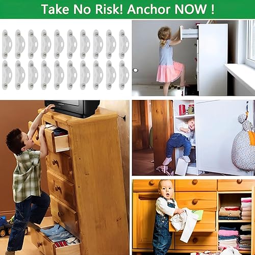 Miniatura 7 de Juego de 10 anclajes de muebles antipunta, anclajes de metal para muebles, anclajes de pared seguros para muebles de 400 libras, resistentes a