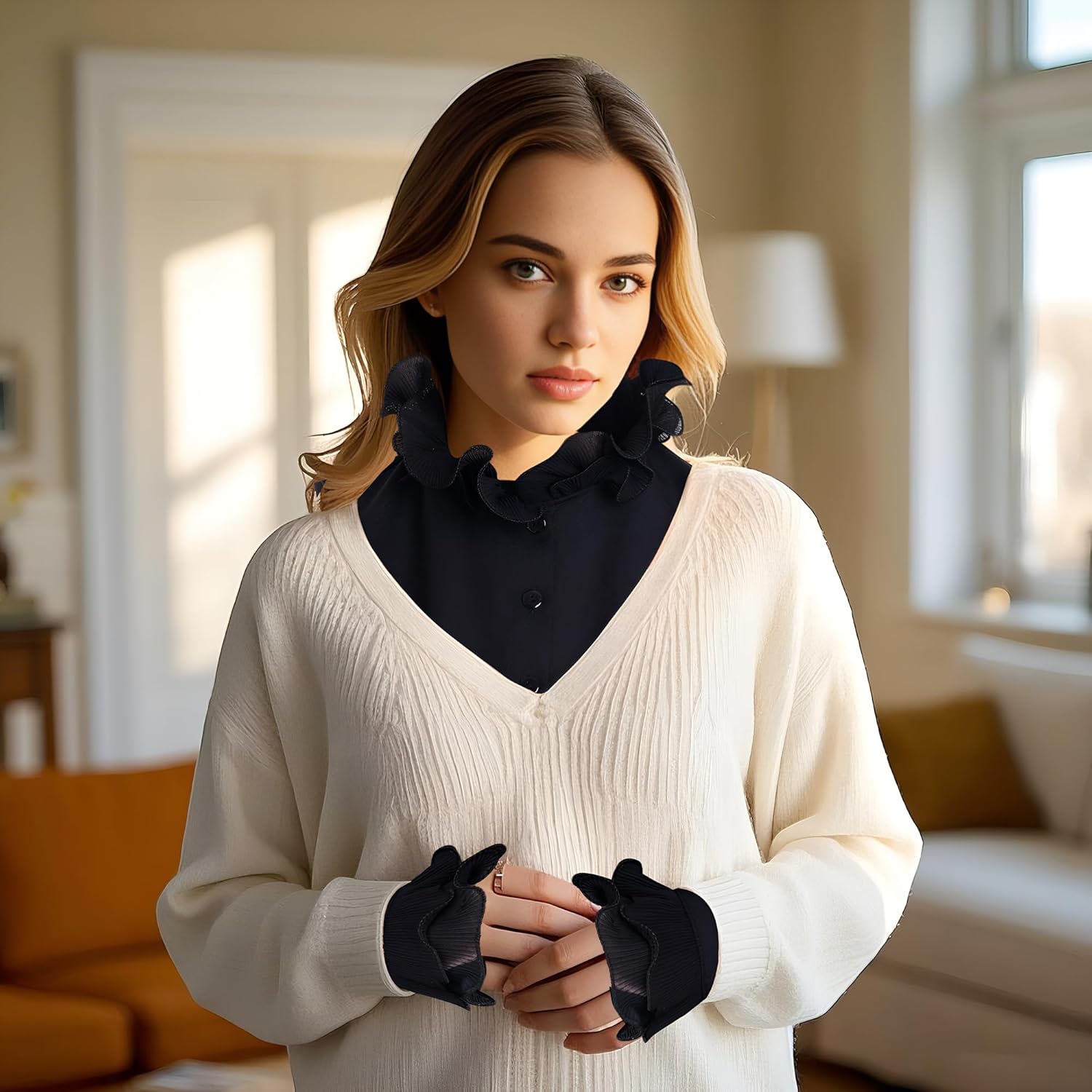 Fake Collar Detachable Dickey Collar Cuff Chiffon Half Shirts False Collar for Sweater Coat Grauation Christmas - Image 2