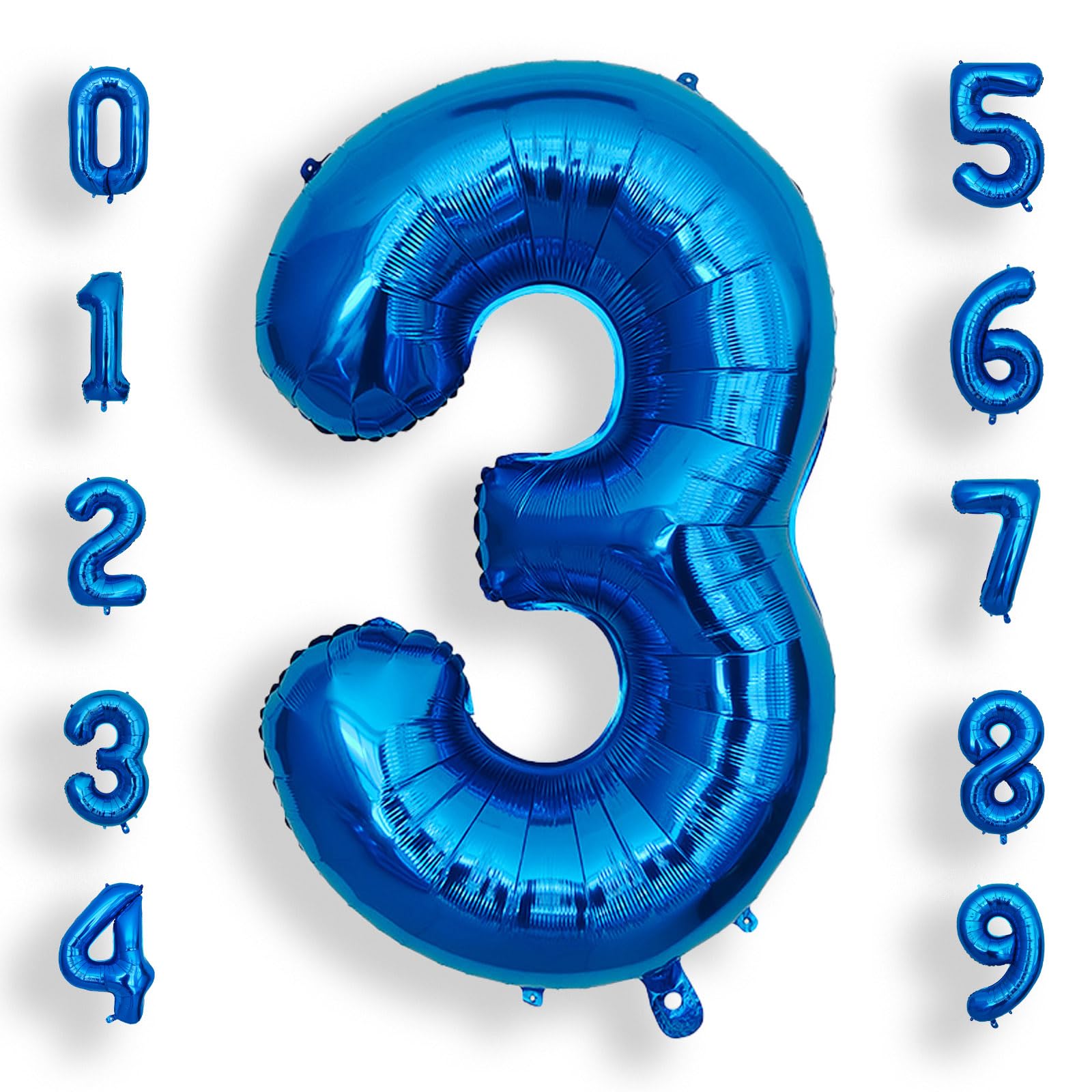 AULE 40 Inch 3 Blue Balloon Number Foil 0-9 Birthday Big Numbers