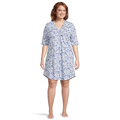 Karen Neuburger Plus Size Elbow Sleeve Henley Sleepshirt Women