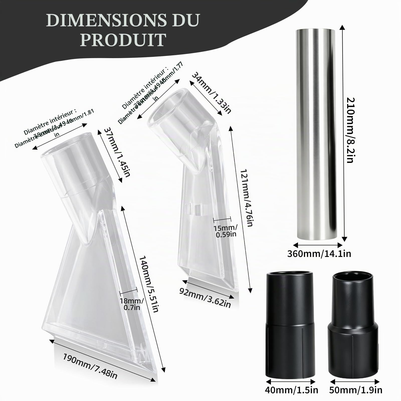2 Pièces Embout Aspirateur, Aspirateur Buse, Suceur Aspirateur, Embout Aspirateur Voiture Brosse Aspirateur Embouts D'aspiration Transparents Adaptateur Embout Aspirateur