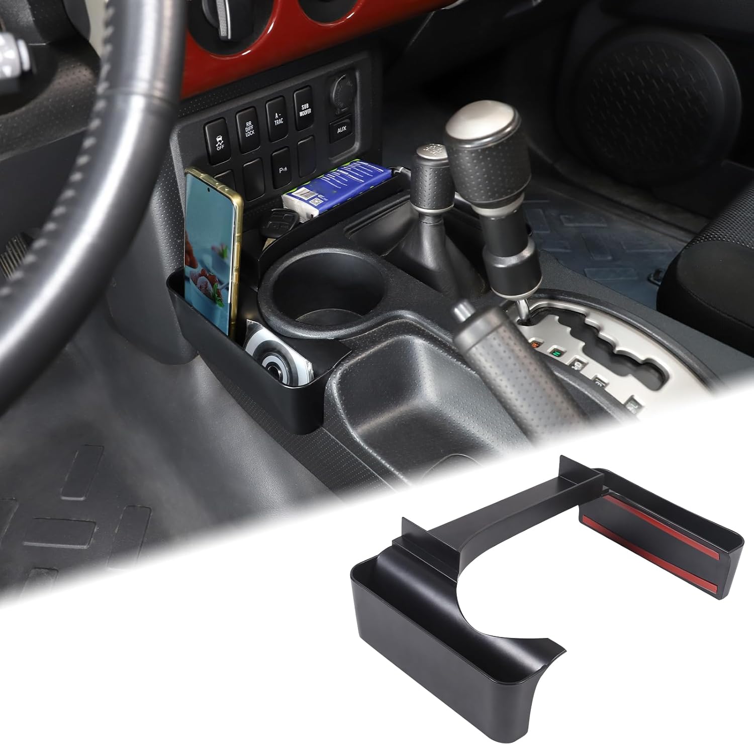 Aunginsy Car Center Console Gear Storage Box Fit Toyot@ FJ Cruiser 2007-2024 Car Gear Shift Both Side Storage Box Center Console Organizer Tray Armrest Multifunctional Storage Box Interior Accessories