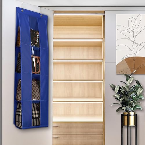 Miniatura 6 de Lirex Organizador de bolso, organizador de bolsos para colgar sobre la puerta, con 4 bolsillos transparentes, plegable, para bufanda, paraguas,