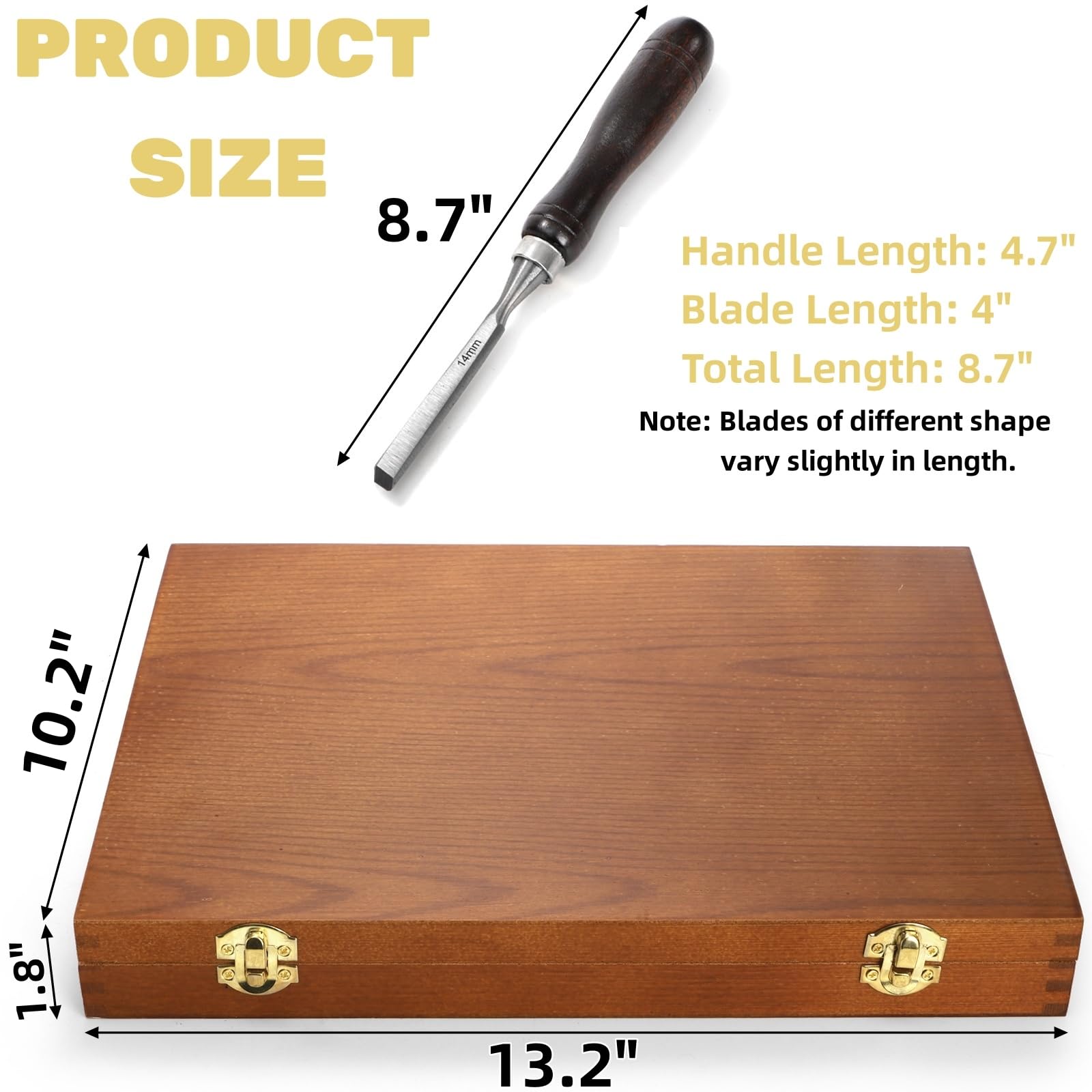 Covzoe Paquete de 12 herramientas de tallado de madera, juego de cinceles finamente elaborados con caja de madera, hoja de borde de acero CR-V con mango de madera premium, herramientas profesionales