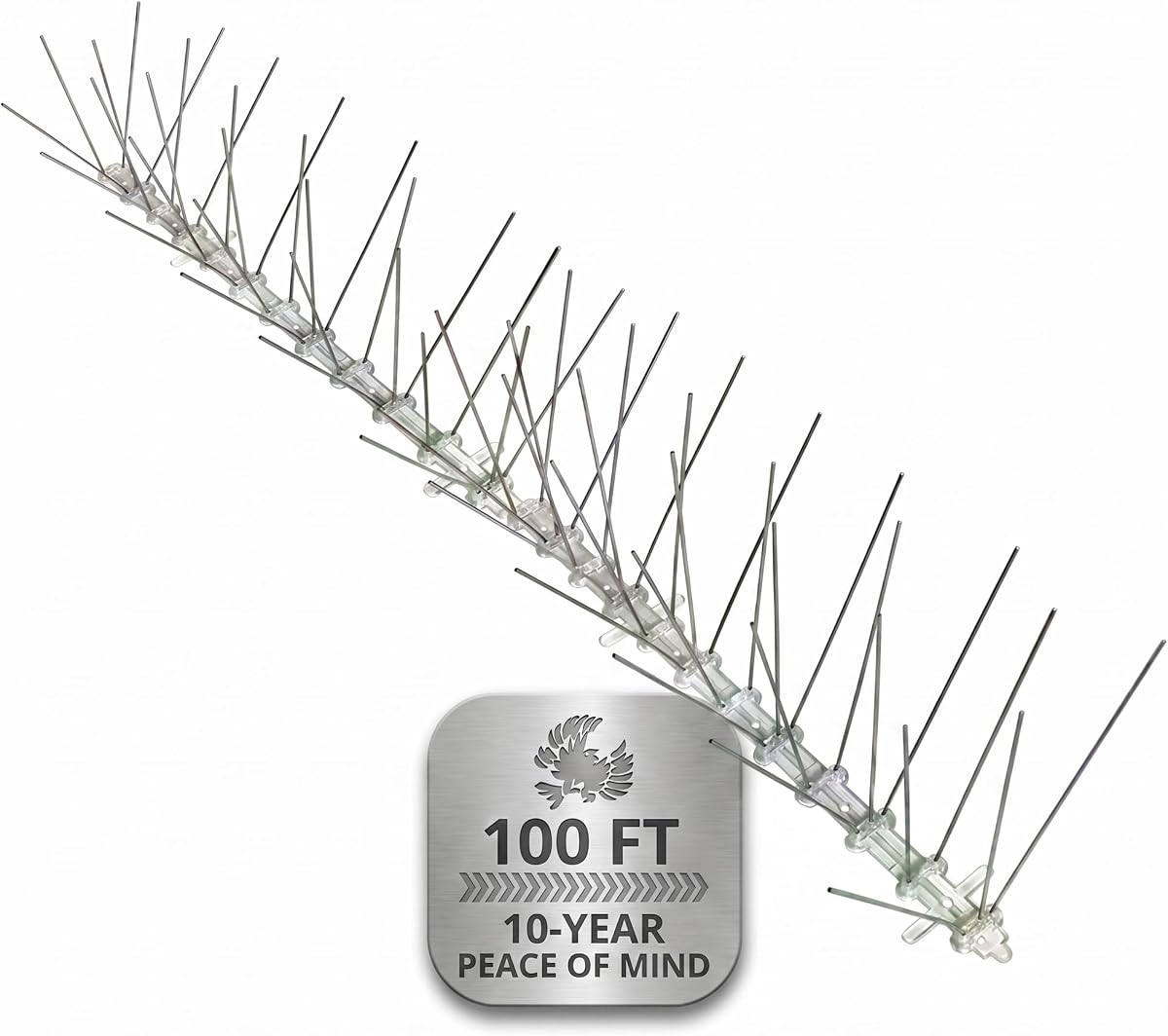 Bird-X Pinchos para pájaros de acero inoxidable de 8 pulgadas extra anchos, tiras de 2 pies, 100 pies | Acero Inoxidable, Policarbonato Flexible, Palomas y Gorriones, Áreas Exteriores