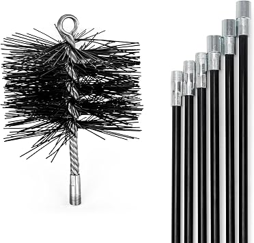 Stanbroil Round Chimney Cleaning Brush With 18 Feet Fiberglass Rod Kit for Insulated Chimneys, Stainless Steel or Metal Stove Pipes