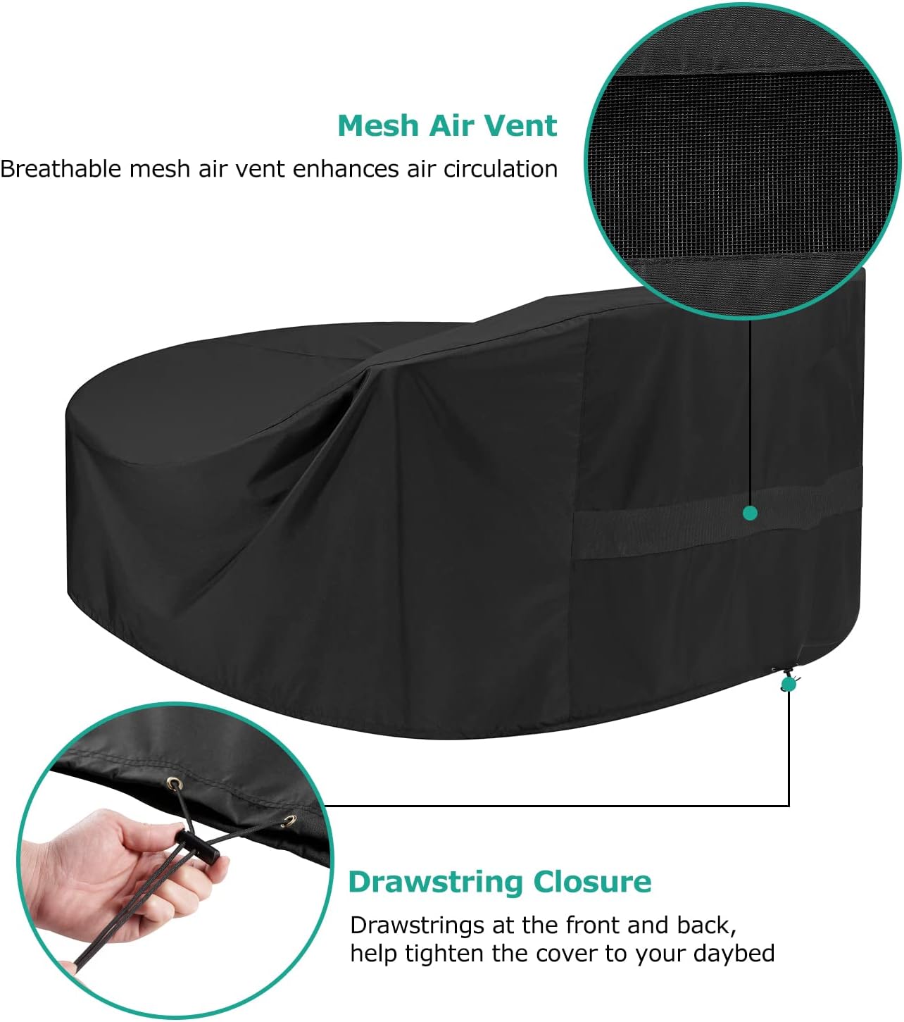 SunPatio Outdoor Daybed Cover, Heavy Duty Waterproof Round Canopy Sofa Bed Cover with Taped Seam, Patio Furniture Set Protector, All Weather Protection, 75" Dia x 35"/16”H, Black