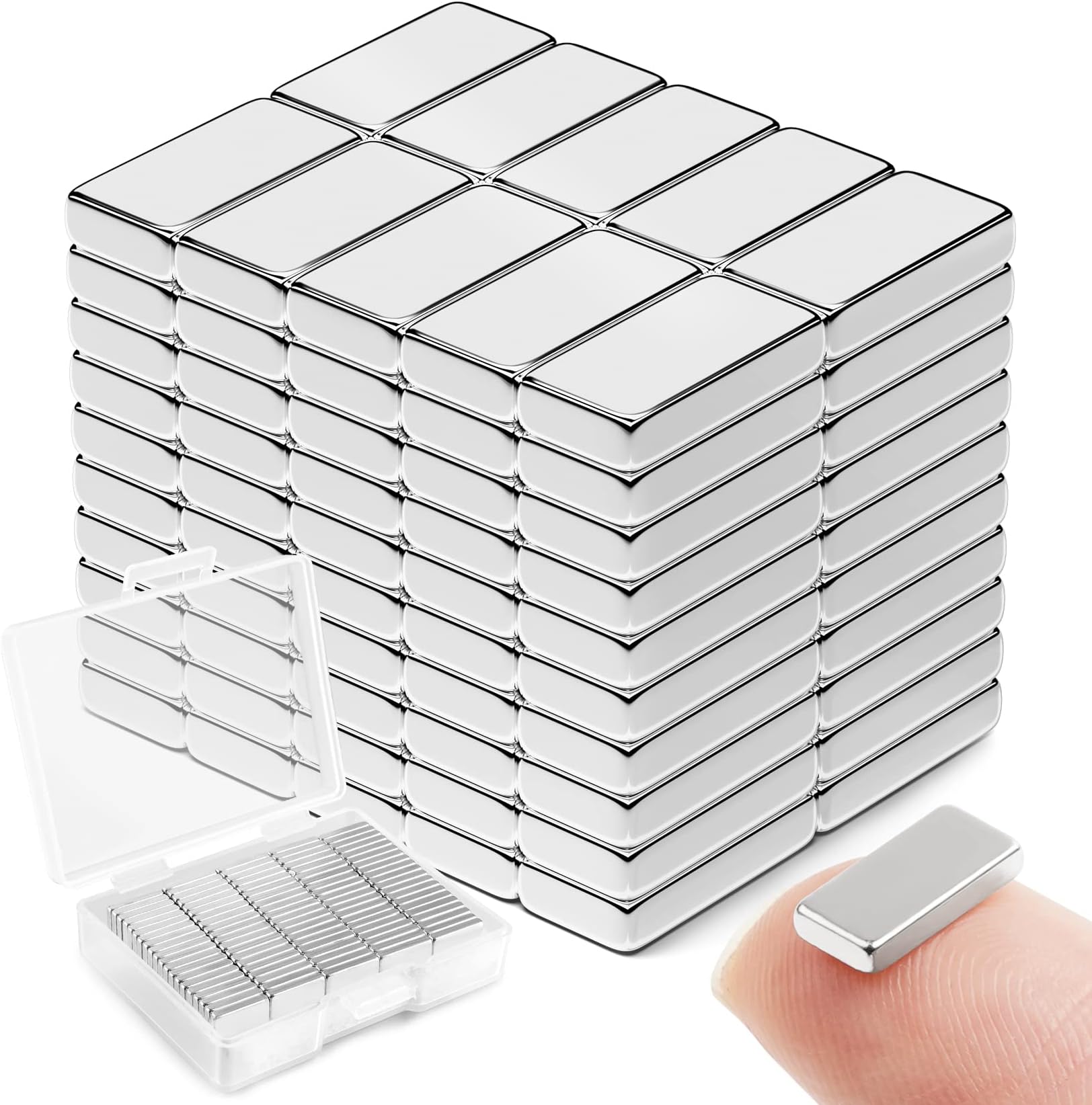 FINDMAG 100Pcs Strong Neodymium Magnets Bar, Heavy Duty Rare Earth Magnets, Rectangular Magnetic Bar, Small Powerful Magnetic Bar for Crafts Kitchen DIY Tool Storage Science Office – 10x5x2mm
