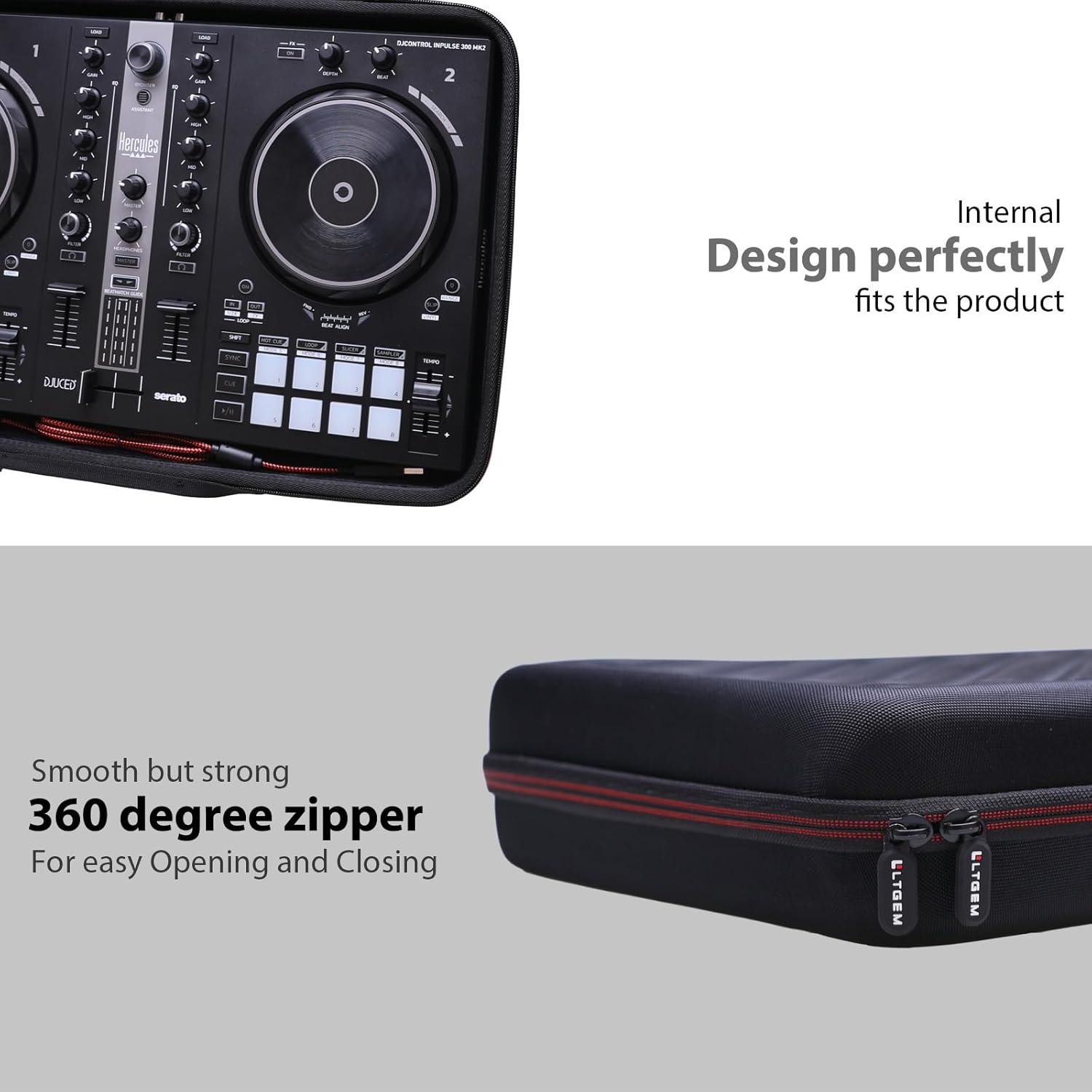 LTGEM DJ Controller Case for Hercules DJControl Inpulse 300 MK2 - Hard Storage Travel Protective Carrying Bag