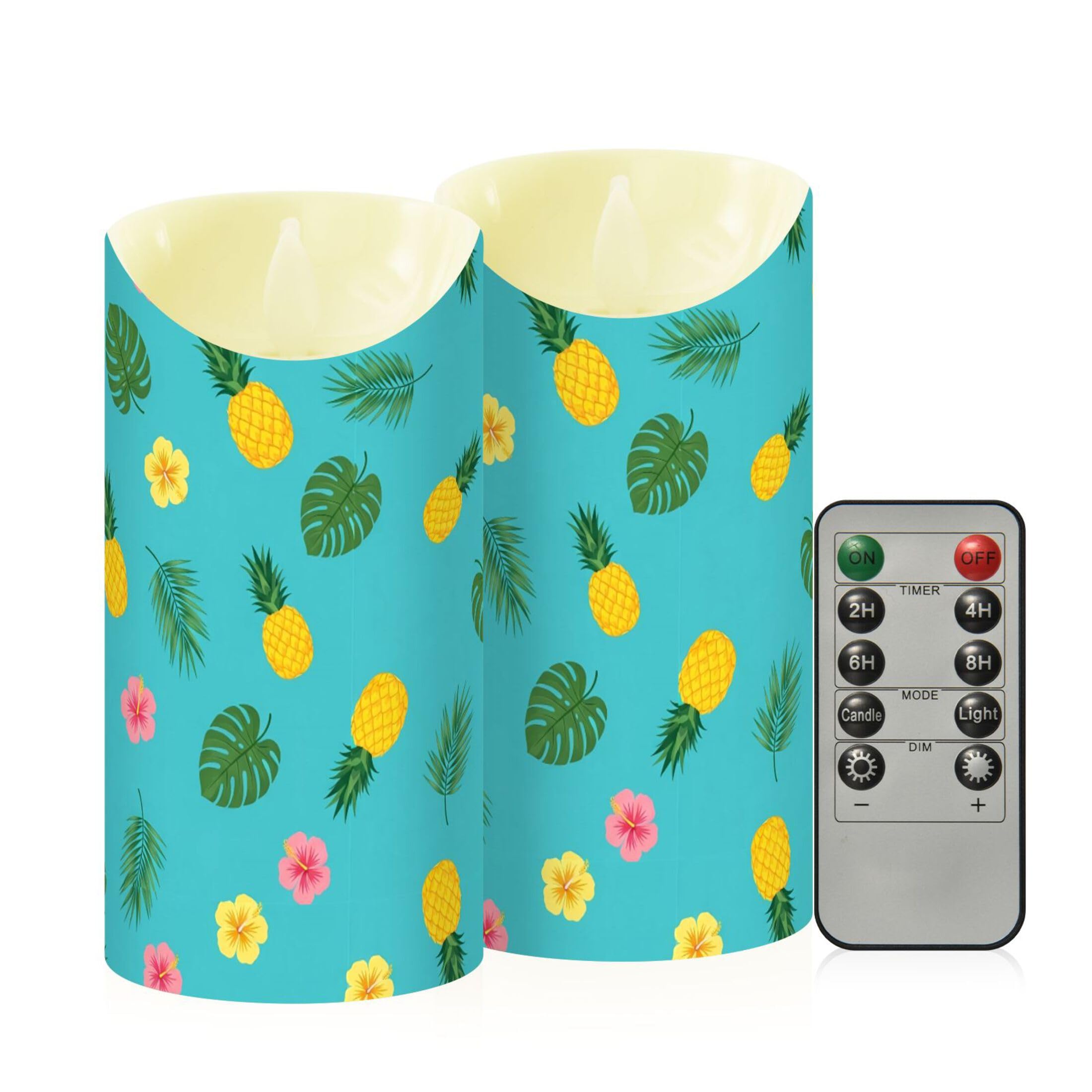 Fuauuyl Pineapples LED Flameless Candles Flickering Plastic Pillar Candles Battery Operated Votive Candle with Remote Control and Timer, Home Decoration 2 Pack