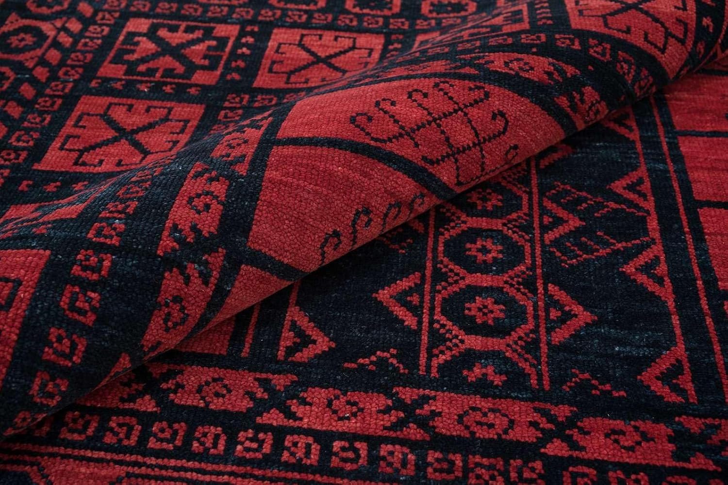 Vintage Red Wool Rug 5x8ft | Handmade Hand-Knotted Oriental Carpet | Traditional Geometric Area Rug for Living Room, Bedroom, Dining Room & Entryway Décor
