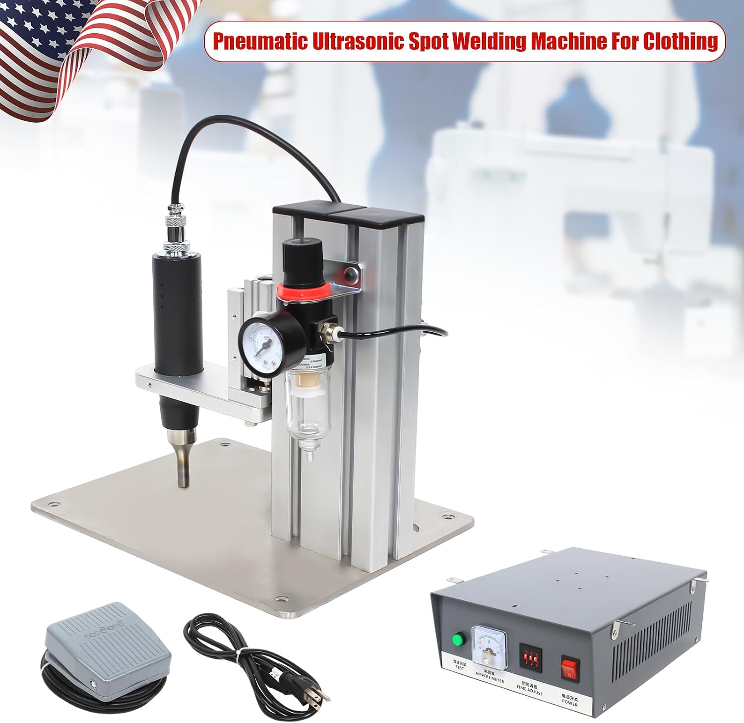 Ultrasonic Spot Welder, Ultrasonic Hot Fix Setting Spot Welder Pneumatic Weld Sewing Equipment Portable Ultrasonic Semi-automatic Spot Welder Garment Accessories Desktop Welding Machine 110V 500W