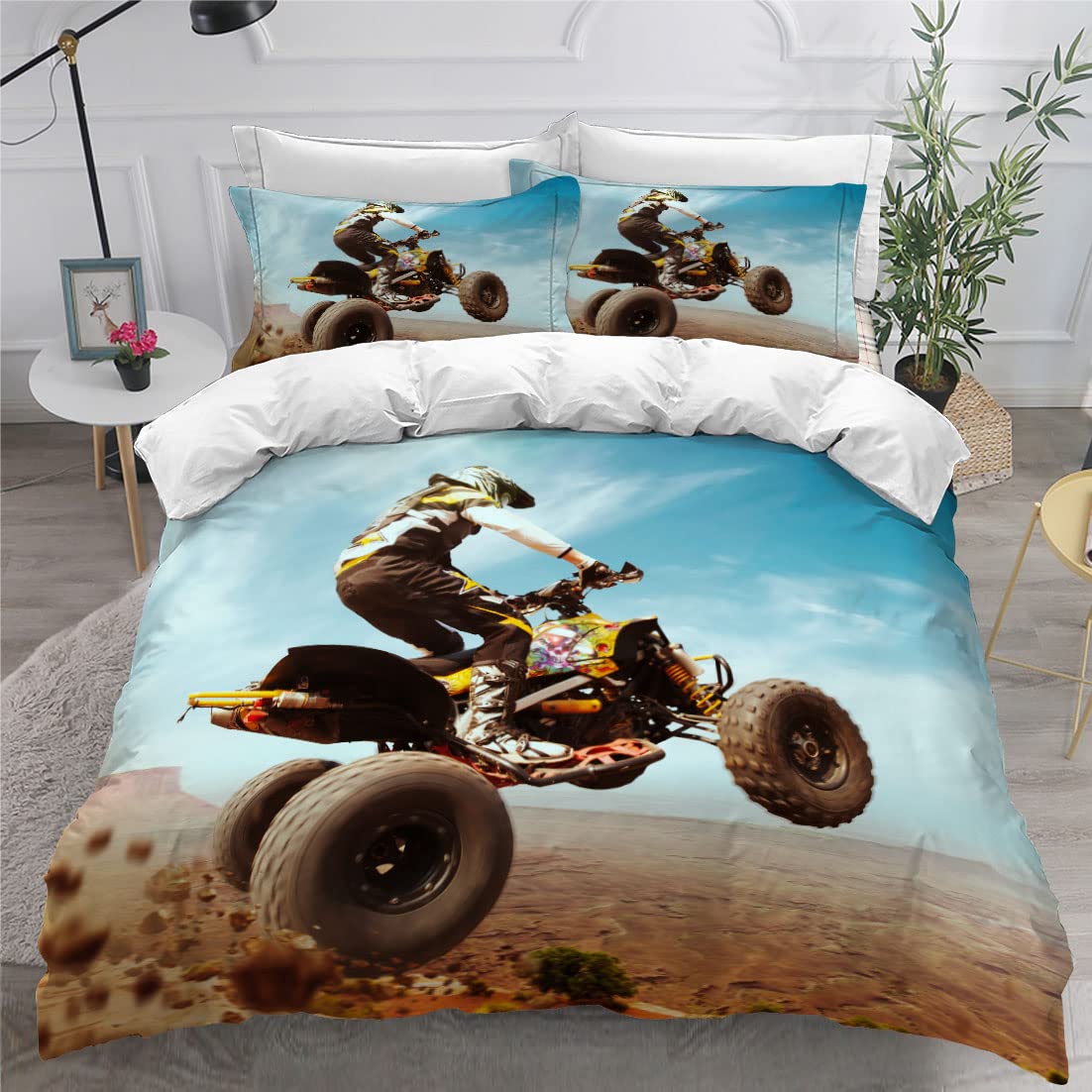Housse de couette moto de plage 135x200 cm en microfibres douce pour garçon
