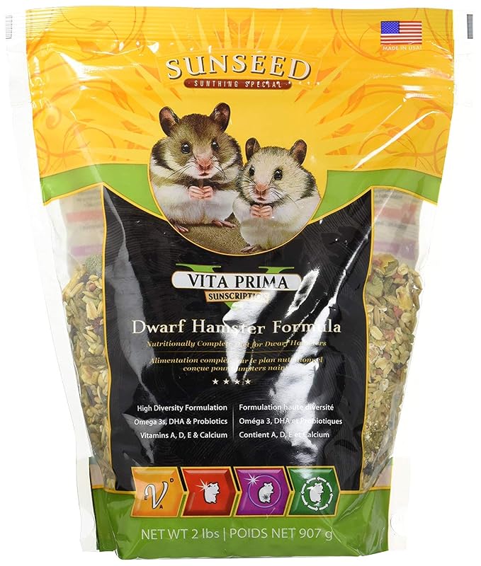 Alimento para Hamster Anão Sunseed Vita Prima Sunscription com Aveia, Grãos, Ômega 3, DHA e Probióticos, 907 g