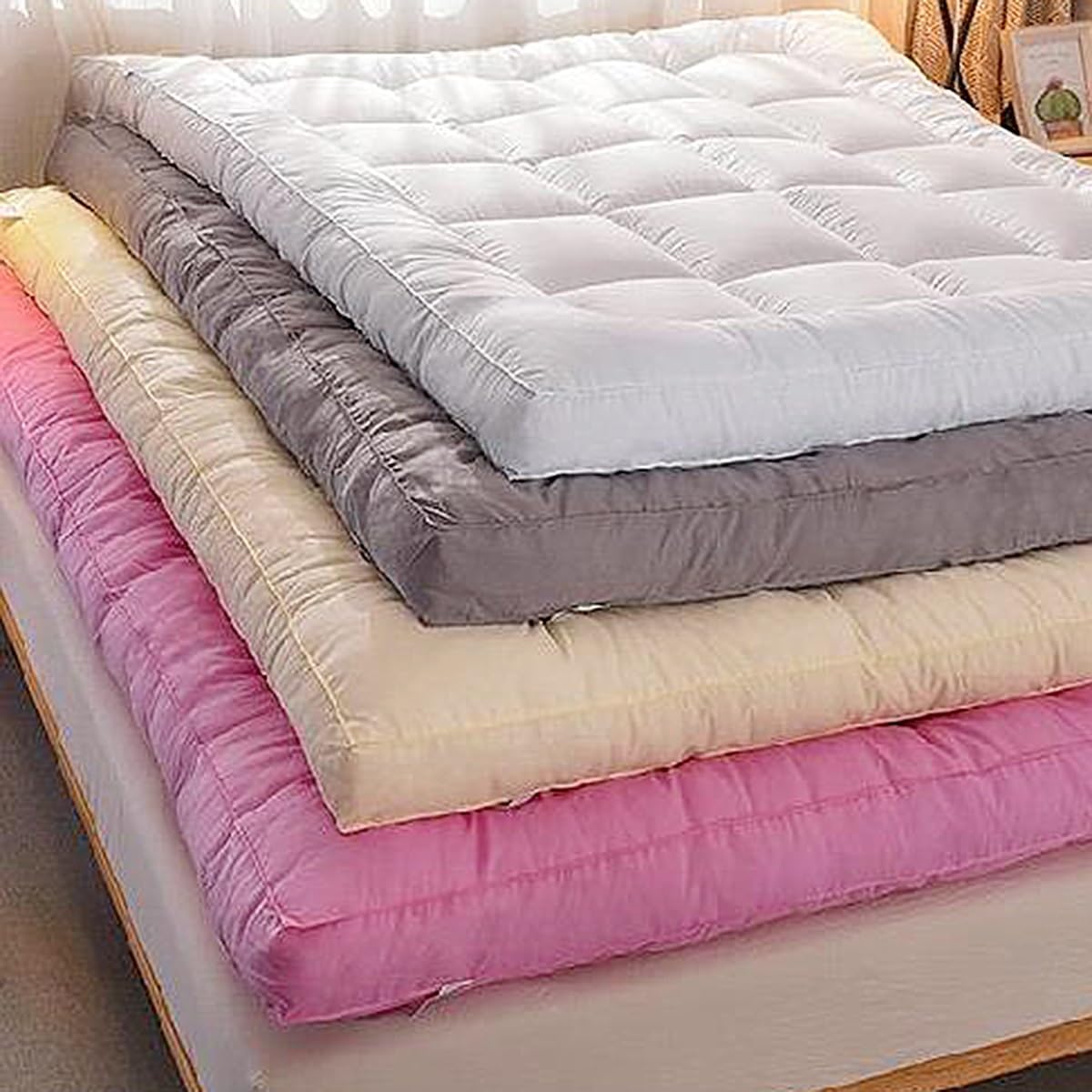 Ultra Soft Brushed Fabric Mattress Topper Queen King Size Breathable Pillow Top Quilted Feather 10cm Mattress Pad Twin Full Noiseless Fluffy Futon Mattresses (Color : Gray, Size : Twin XL-100x200cm