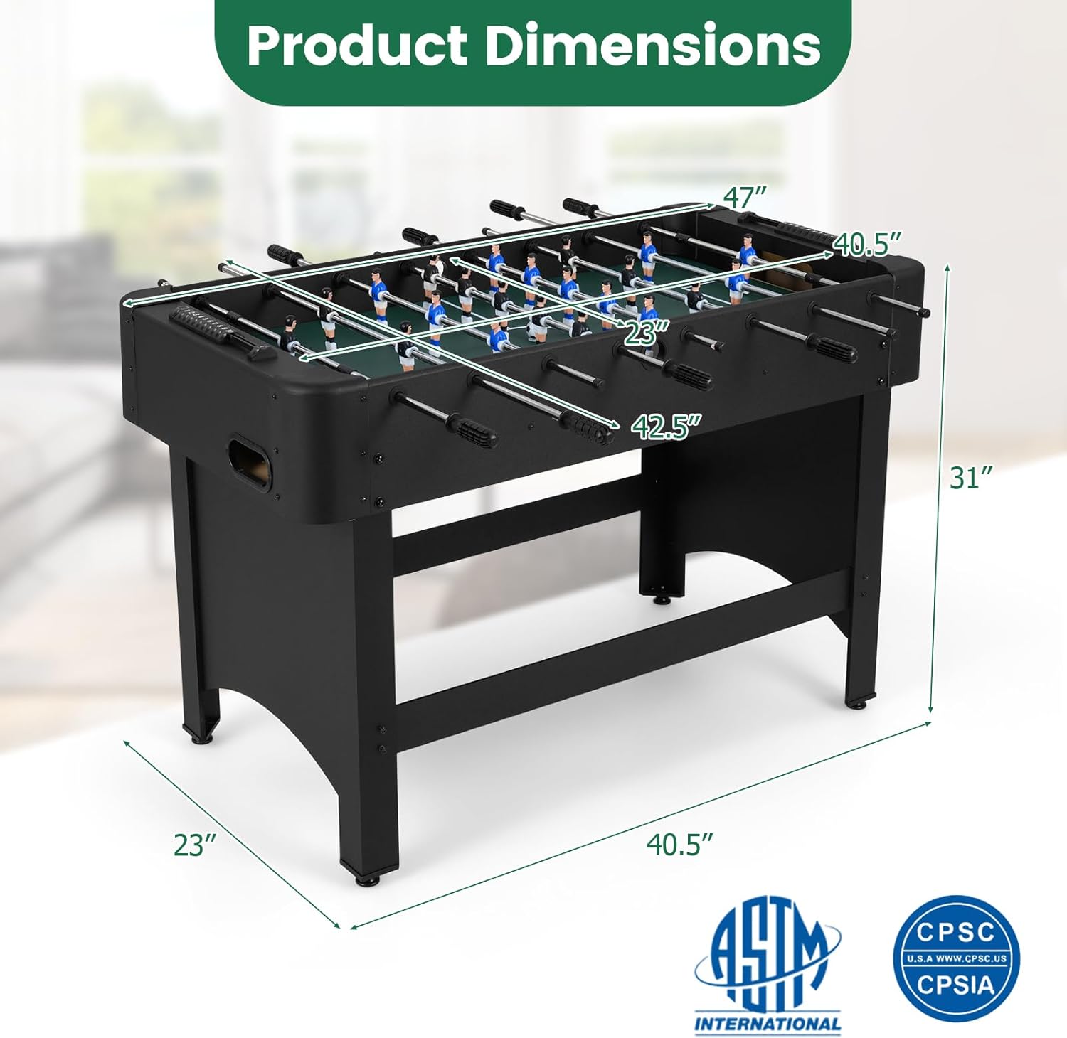 Goplus Foosball Table, 47" Competition Full Size Soccer Game Table with 22 Players, 2 Balls, Home Arcade Football Table Set for Adults, Family Nights, Game Rooms, Parties