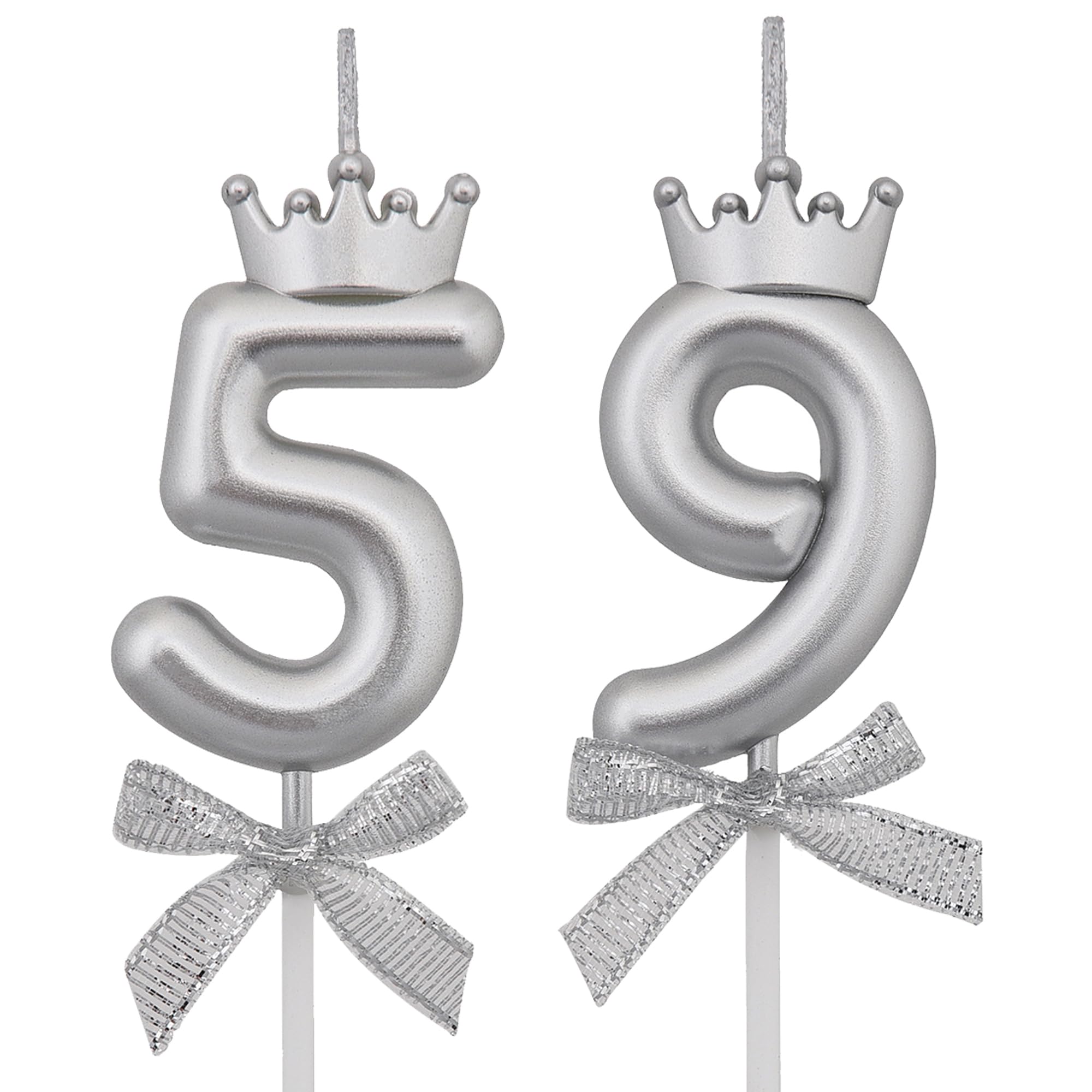 Velas de cumpleaños número 59 95, velas de pastel de cumpleaños número 59 95, velas plateadas para decoración de tartas para hombres y mujeres