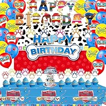 Cartoon Dogs Theme Birthday Party Supplies Decorations, Including Banner, Backdrop, Hanging Swirls, Tablecloth, Balloons, Cake Toppers for Birthday Party
