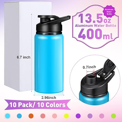Miniatura 2 de Mimorou Paquete de 10 botellas de agua reutilizables de aluminio para operaciones a granel, para Navidad, multicolor, para deportes al aire libre,