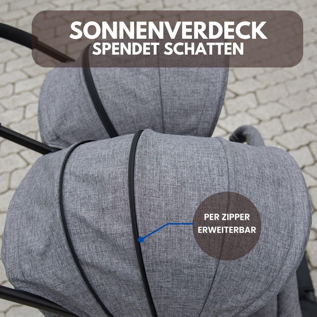 ABC Design Twin Circle Zwillingsbuggy leichter wendiger Kinderwagen für Zwillinge Liegefunktion zusammenklappbar Woven Graphite