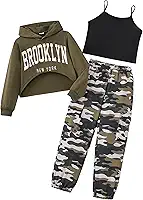 Conjunto de 3 peças de roupas de treino para meninas, regata cropped e moletom com capuz de manga comprida, 7 a 14 anos