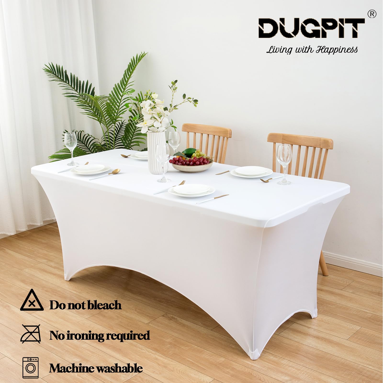 6 manteles de elastano, mantel elástico ajustable para mesa rectangular de 6 pies, mantel rectangular elástico ajustado para fiestas, banquetes, bodas, ferias comerciales, eventos (blanco)