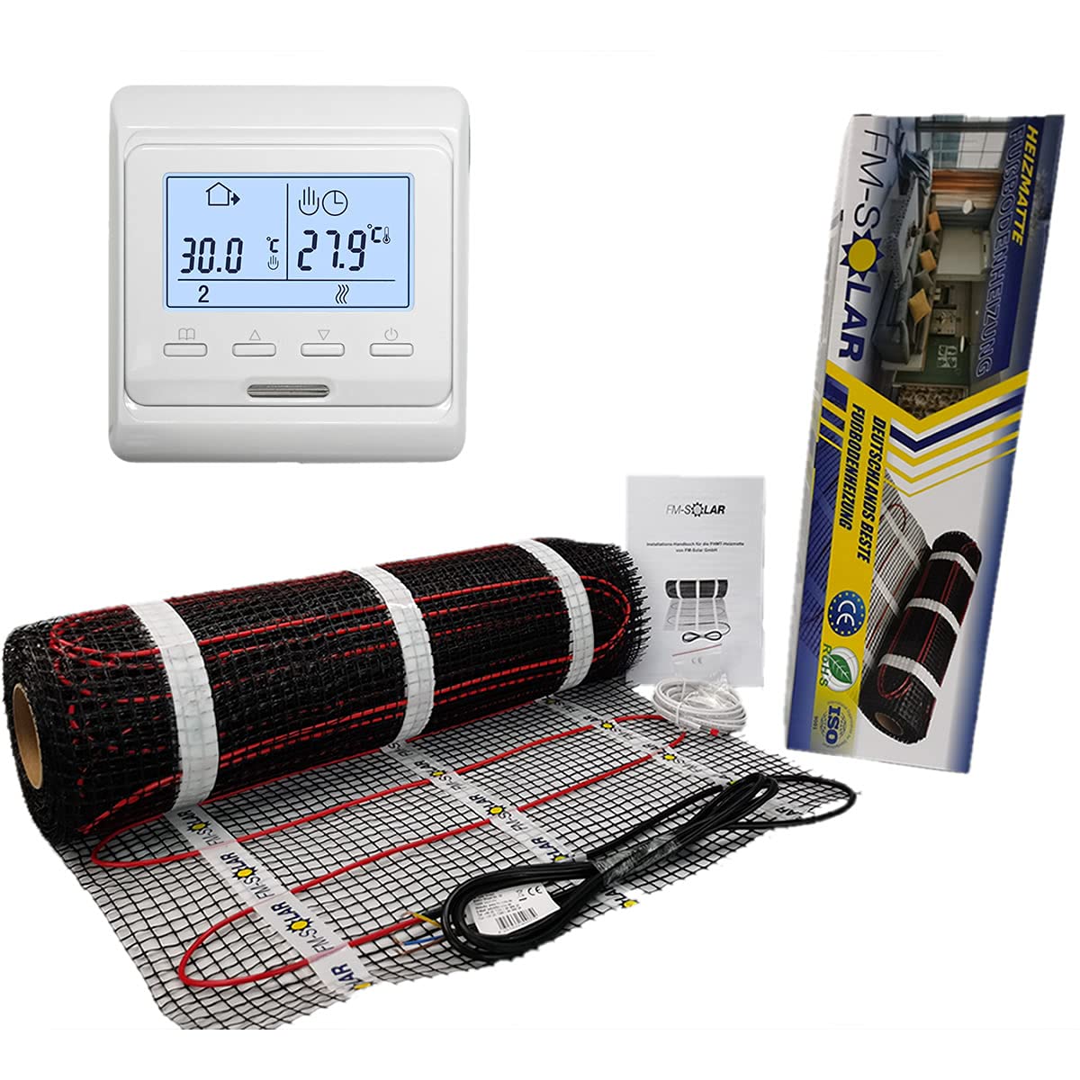 12m² Elektrische Fußbodenheizung 200W/m² elektro Bodenheizung TWiIN Fliese, Thermostat:Digital weiß