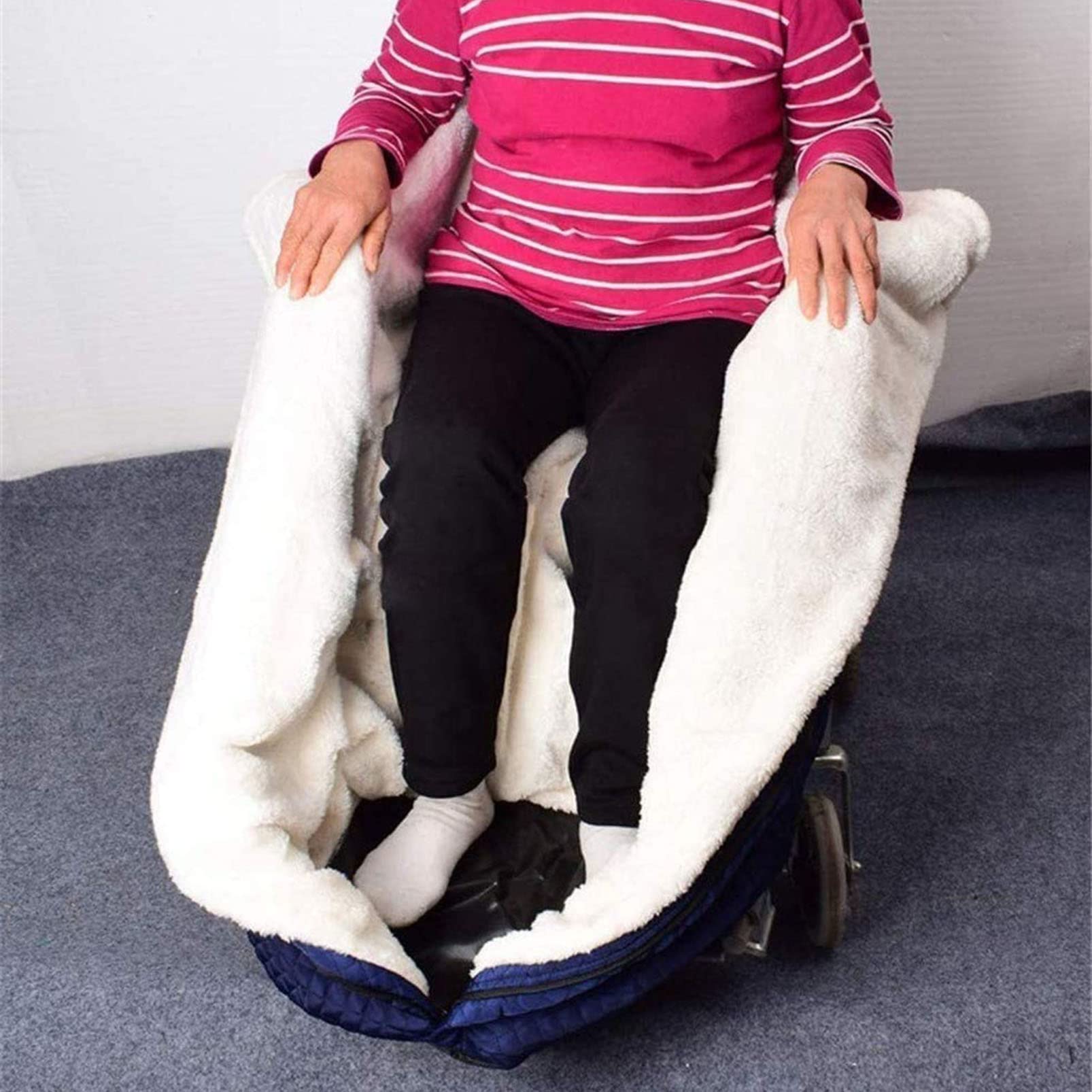 Manta Ligera para Silla de Ruedas con Cremallera y vellosidades, Manta Impermeable con Forro Polar para Silla de Ruedas, cubrepiernas cálido
