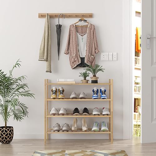 Miniatura 9 de Z&L HOUSE Zapatero de 3 niveles para armario, zapatero apilable de bambú para entrada, pasillo, baño, estante multifuncional para zapatos, color