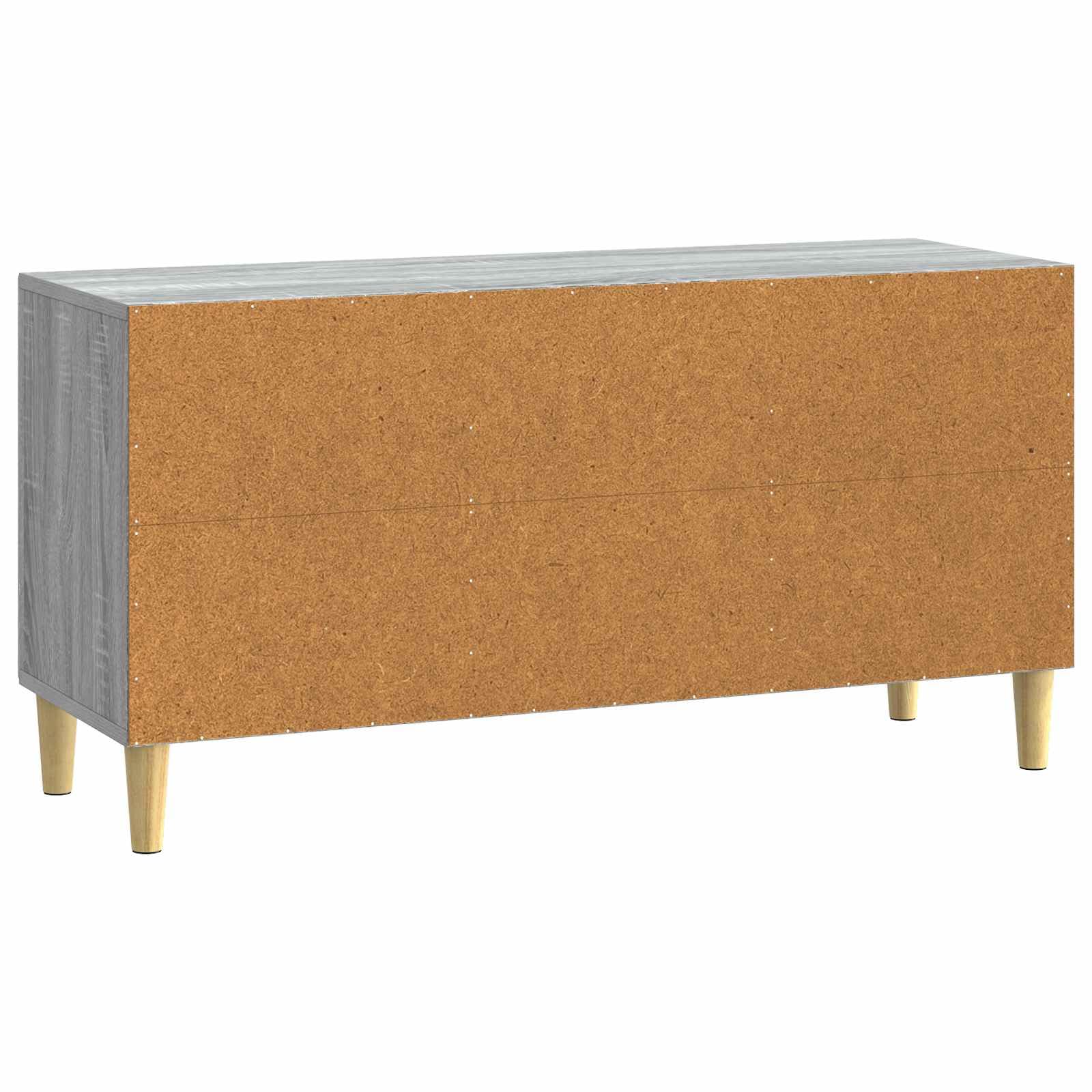 Mobile TV basso grigio sonoma, 99 x 34,5 x 50 cm, mobile TV con 3 ante e gambe coniche, mobile TV in legno, mobile TV vintage per soggiorno e camera da letto