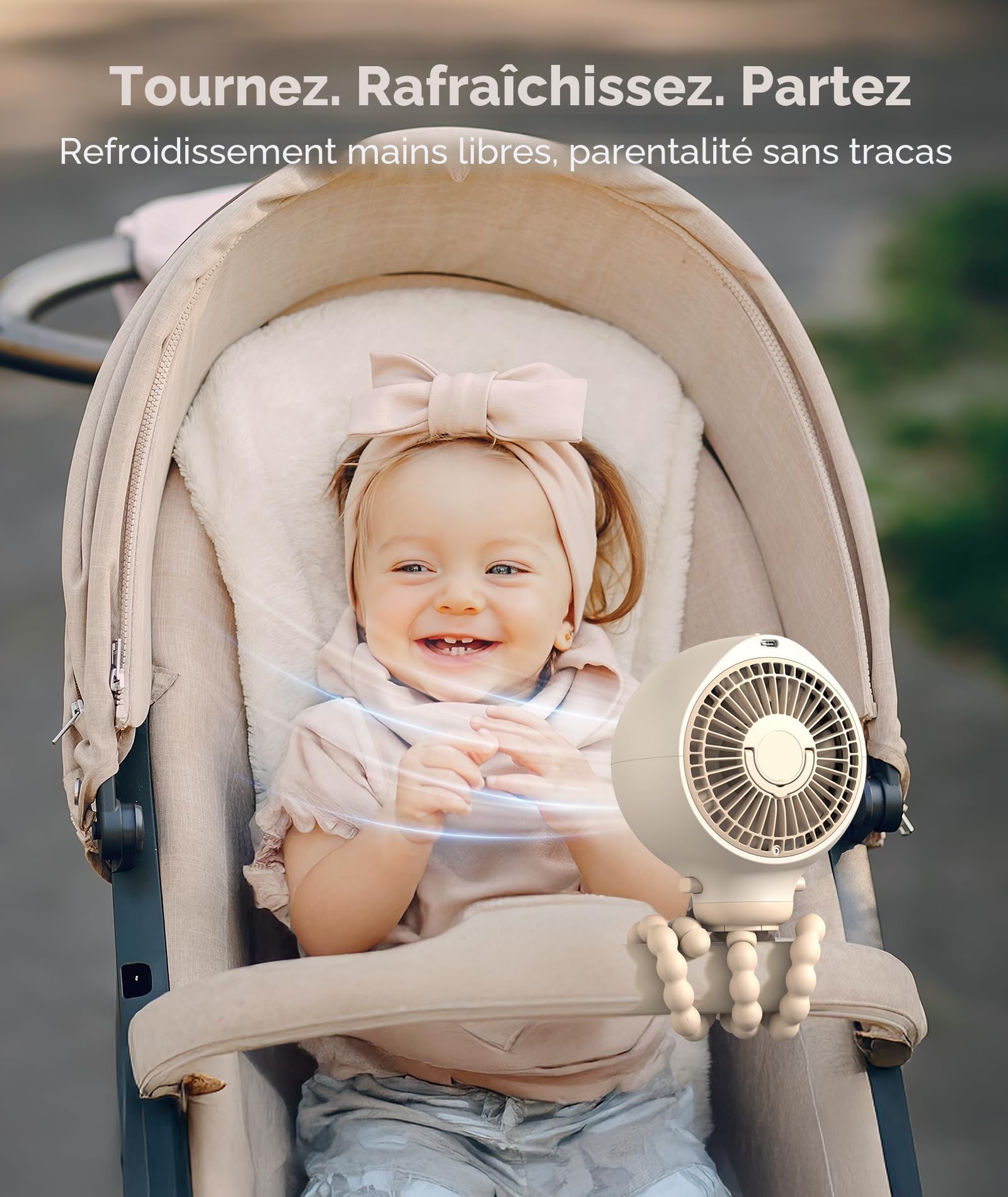 Dreamegg Ventilateur Portable pour Poussette Bebe, Affichage LED Intelligent, Ventilateur à Pince Détachable à 360°, 4 Vitesses de Vent, 2 Veilleuses, Sans Fil USB-C Rechargeable 4000mAh