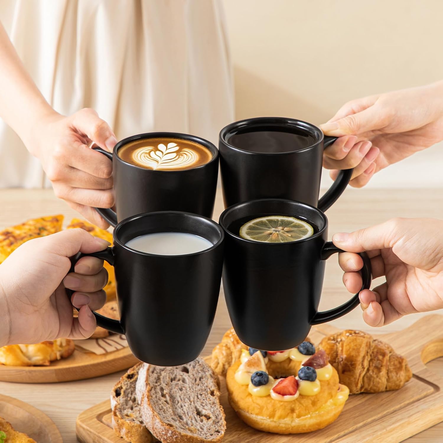 vancasso PLAYA Ceramic Coffee Mug Set of 6, 12 Oz Tea Cups with Handle for Latte, Tea, Cappuccino, Milk, Cocoa, Microwave&Dishwasher Safe, Black - Image 6