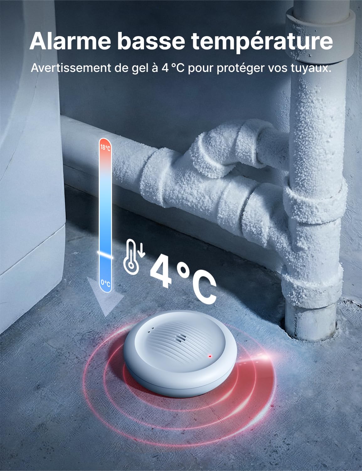 X-Sense Détecteur Wi-FI de Fuite d’Eau et de Basse Température, Capteur Intelligent 2-en-1 avec Alertes sur l’App de X-Sense Home Security, pour Cuisine, Salle de Bain, sous-Sol, Lot de 1