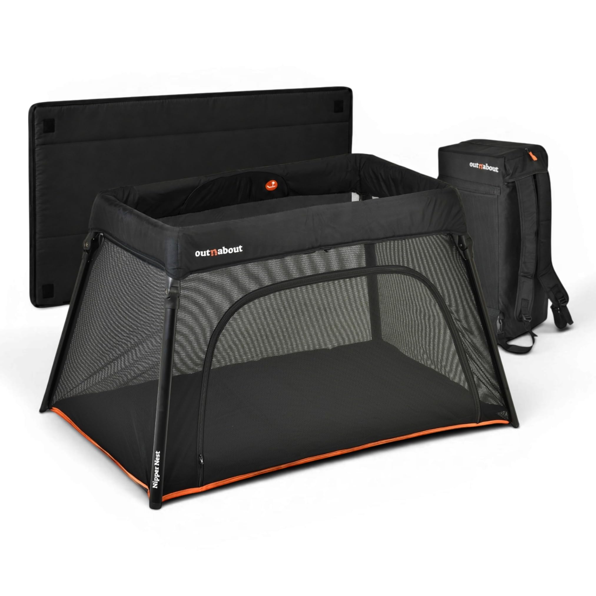 Out’n’About Nipper Nest Convertible Travel Cot with Mattress, Pop Up Baby Playpen | Portable, Lightweight, Foldable | Indoor & Outdoor | Blackout Snooze Shade & Storage Backpack | Newborn-Toddler 3yrs