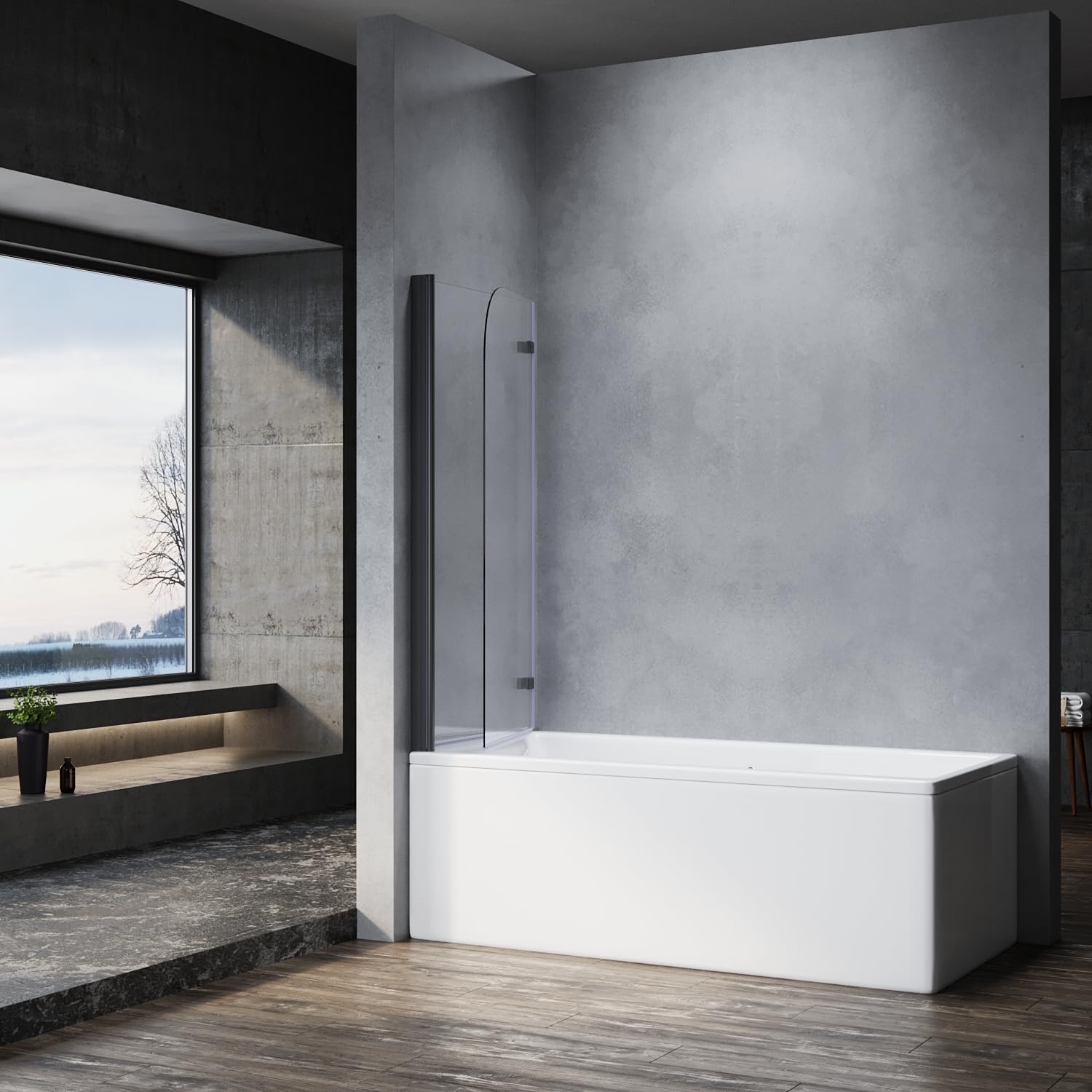 SONNI Box Vasca da Bagno 120x140cm, Di nero Parete Vasca con Dispositivo Pieghevole a 180 °, Vetro Trasparente 6mm Parete Vasca da Bagno Doccia
