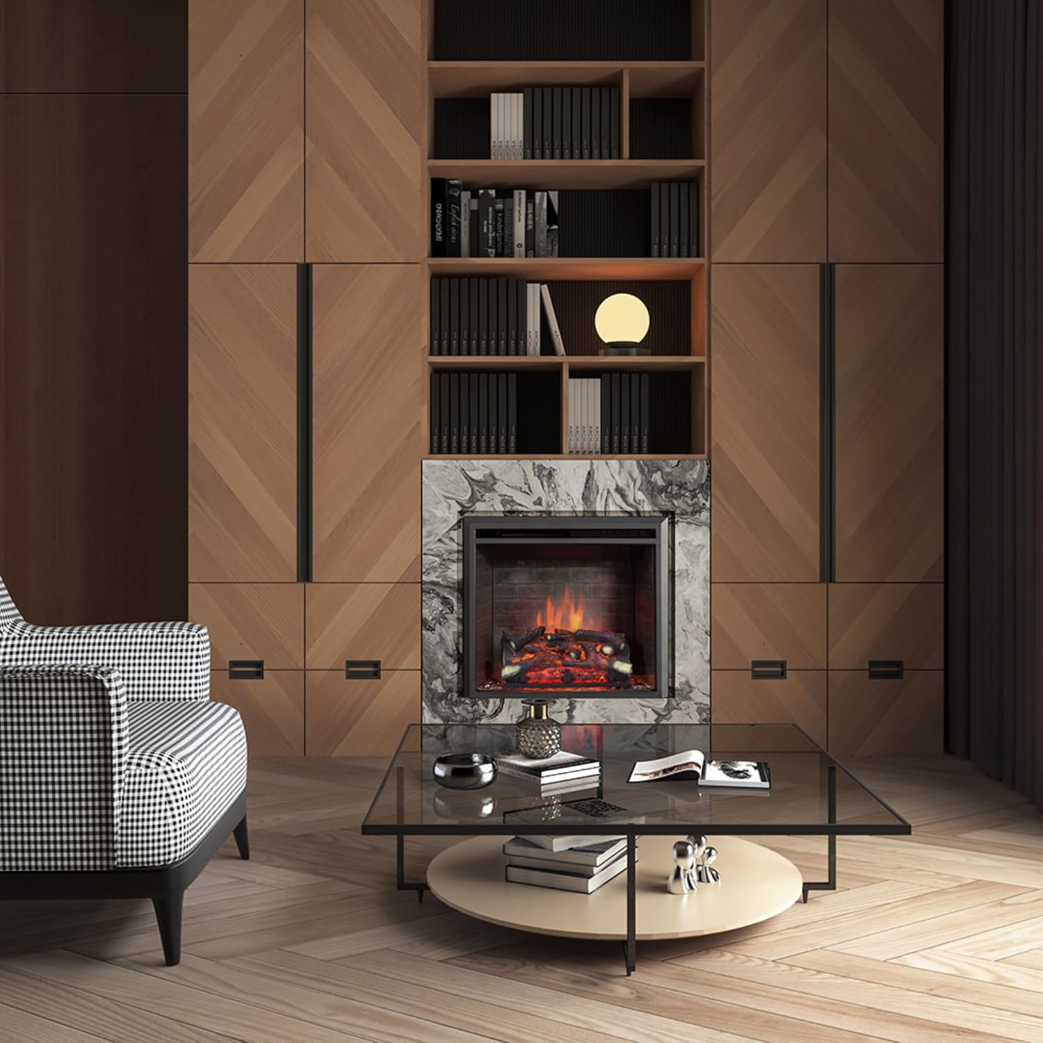 BALDERIA cheminée électrique Calida 23" | Foyer électrique Mural avec Effet de Flammes 3D | Chauffage 2000W, éclairage LED | Cheminée encastrable avec télécommande, minuteur & Thermostat | Noir