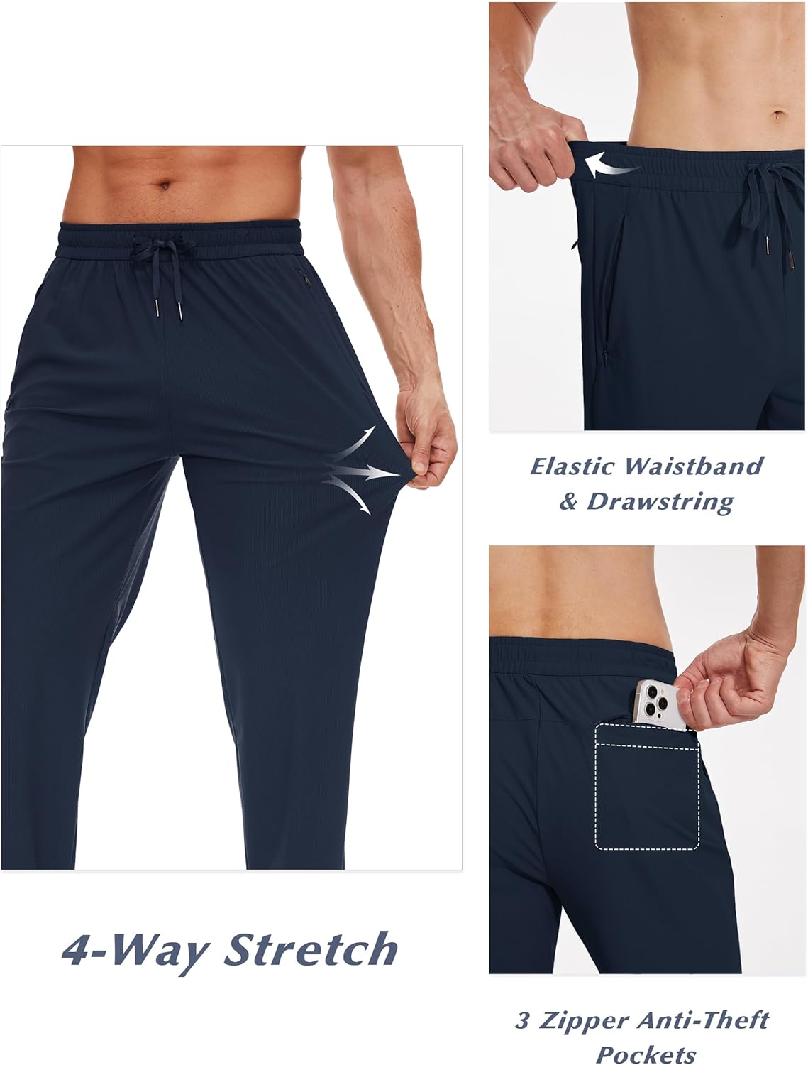 SEVEGO Men's 31"/33"/35"/37" Tall Inseam Joggers Lightweight Sweatpants 3 Zipper Pocket Tapered Athletic Workout Gym Pant - Image 4