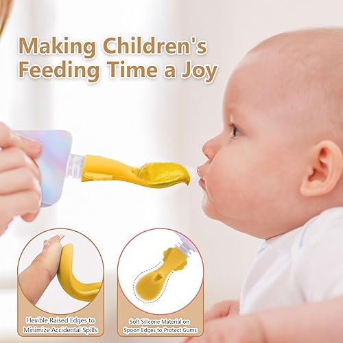 Miniatura 4 de Cucharas de silicona para bebés y bolsas de comida para bebés sin complicaciones, cuchara segura para la nutrición del bebé, perfecta para varias