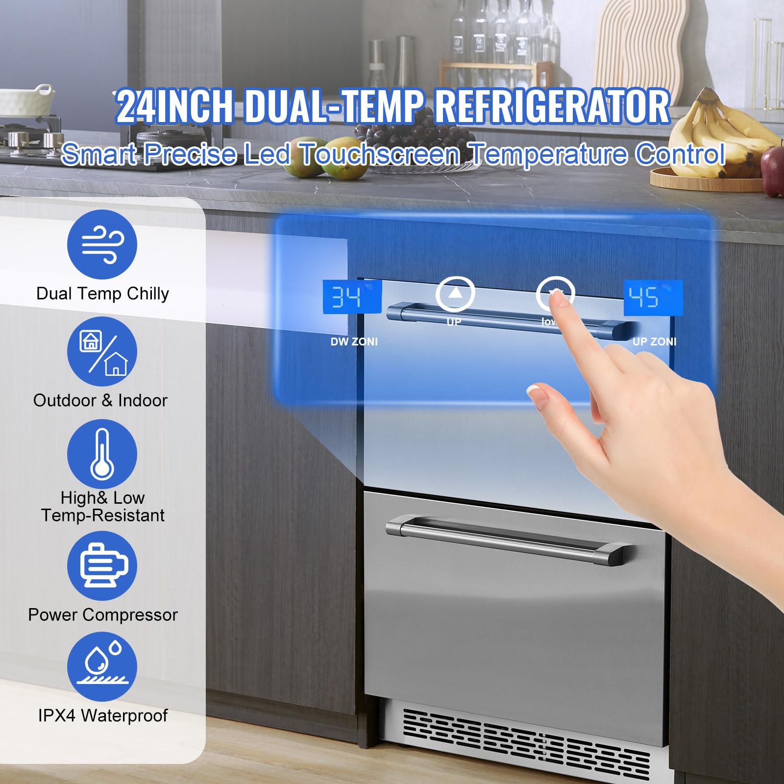 Happybuy 24" Undercounter 2-Drawer Wine Fridge, Dual Temperature Zones, 4.87 Cu.Ft, Waterproof For Indoor/Outdoor, Home & Commercial Use on Fridge.com - View 2