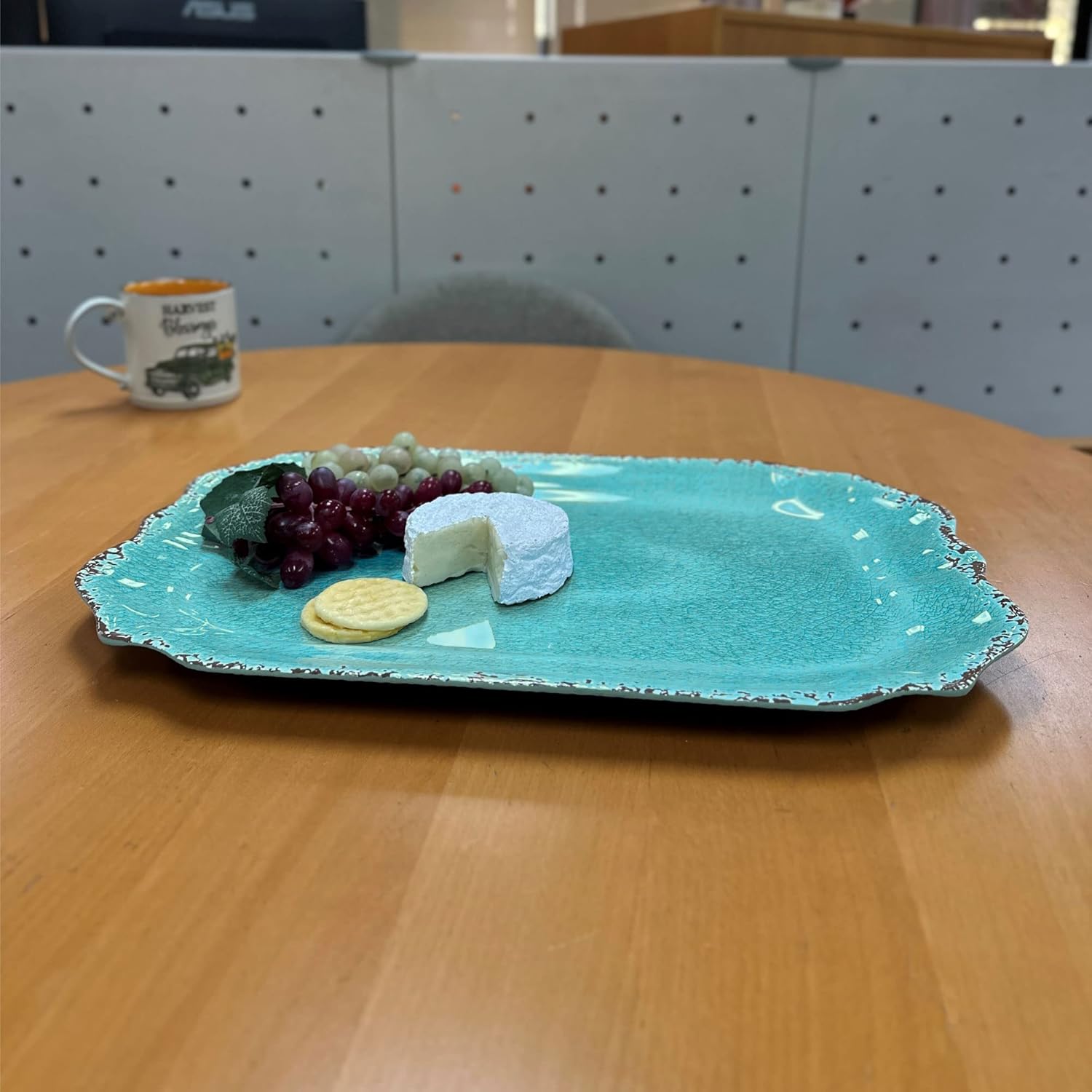 Supreme Housewares Crackle Melamine Serving Tray, BPA-Free Rustic Rectangular Platter for Appetizers, Cheese, Fruit or Entertaining, 20 x 13.5 Inch, Turquoise