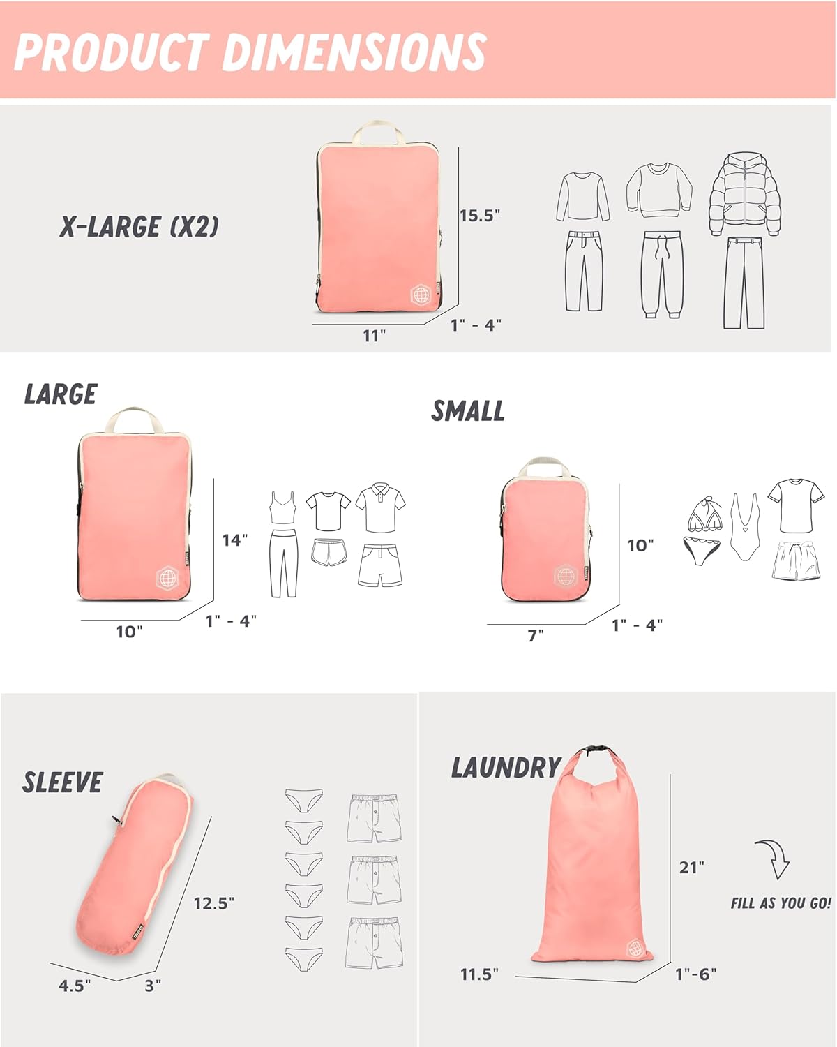 Large Compression Packing Cubes for Travel-Packing Cube Luggage Organizers 7 Piece Set for Checked Luggage-Ultralight, Expandable/Compression Bags by TRIPPED Travel Gear (Dusty Rose) - Image 4
