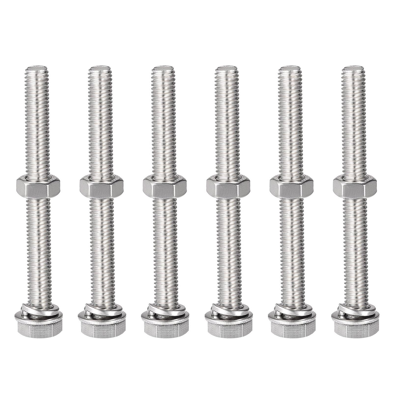 TOP-VIGOR 6Pcs M8 x 75mm Hex Head Screws Bolts, Nuts, Flat & Lock Washers Kits