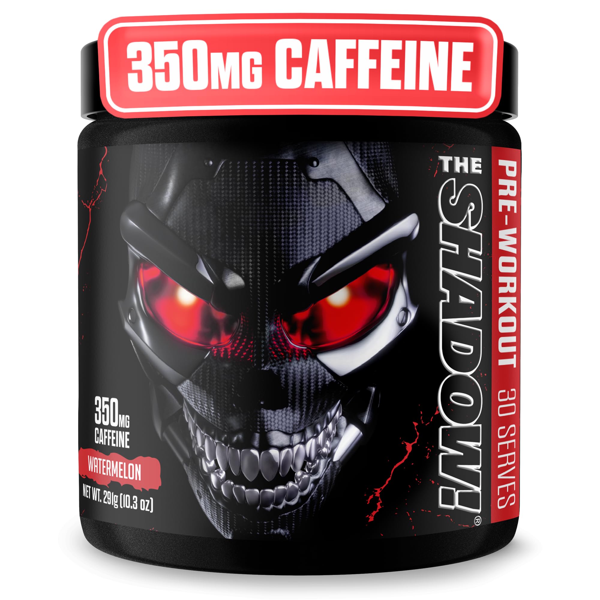 JNX SPORTS The Shadow! 350mg of Caffeine Hard Core Preworkout -Electric Energy, Mental Focus, Superhuman Strength, Men & Women - Watermelon 30 Servings