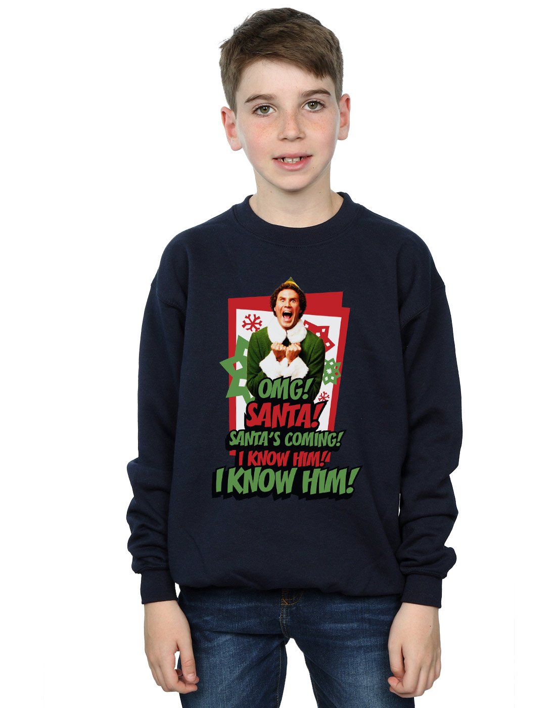 Elf Boys OMG Santa Sweatshirt 9-11 Years Navy Blue