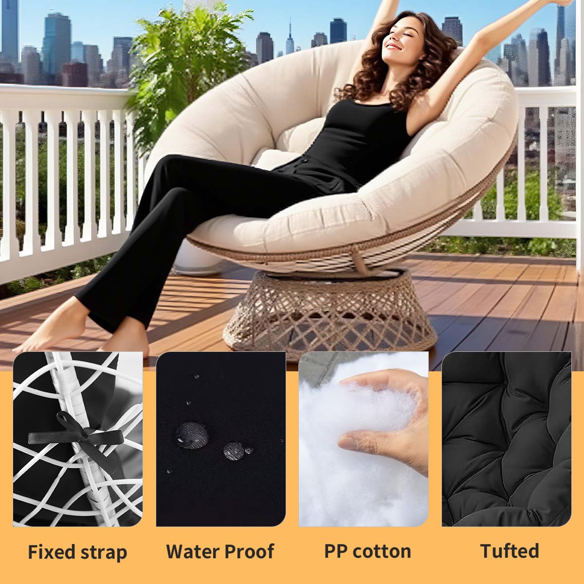 Genérico Cojín para Silla Papasan Redondo, Impermeable Cojines Tapizado de Suelo para Silla, CojíN para Silla de JardíN con Forma de Huevo para Interiores Exteriores Asientos,Caqui,50×50